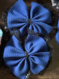 Medium Blue and black lace Pig tail Bows