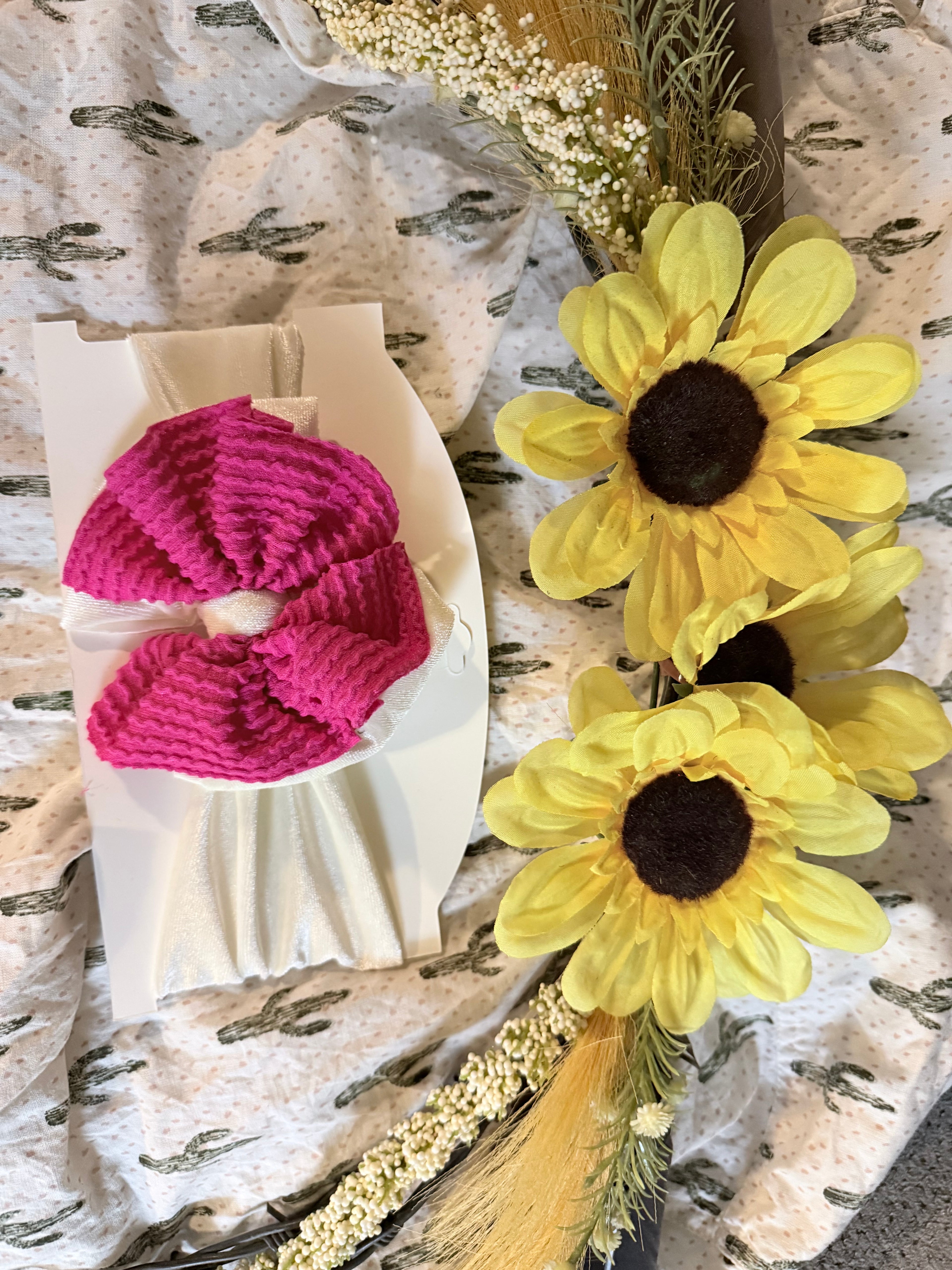 White and pink headwrap