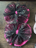 Medium Black and pink sparkly hair tie piggies