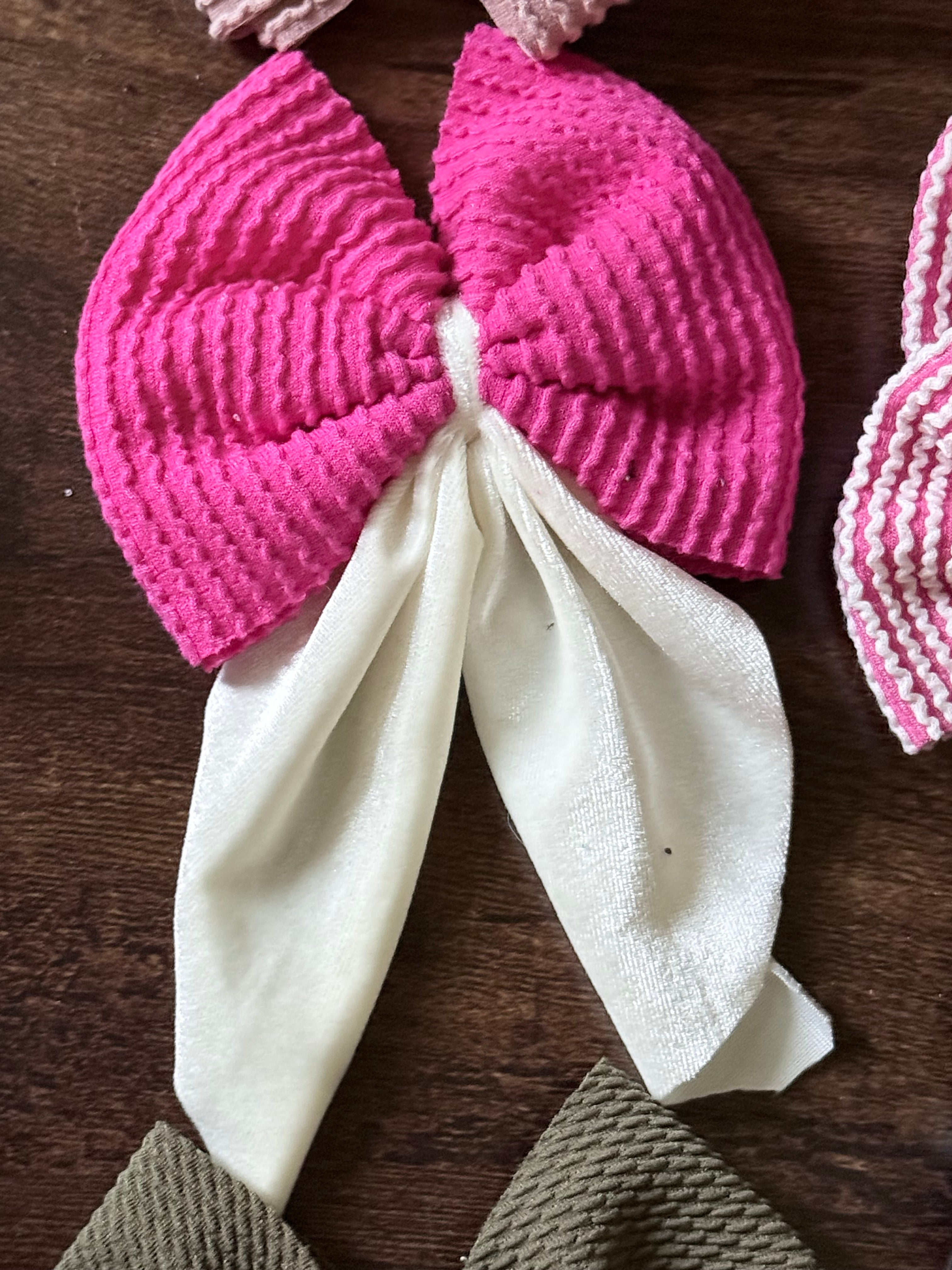 Pink and white sailor hair tie bow