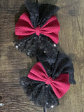Small red and black lace piggie clips