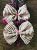 Medium pink and black lace hair tie piggies