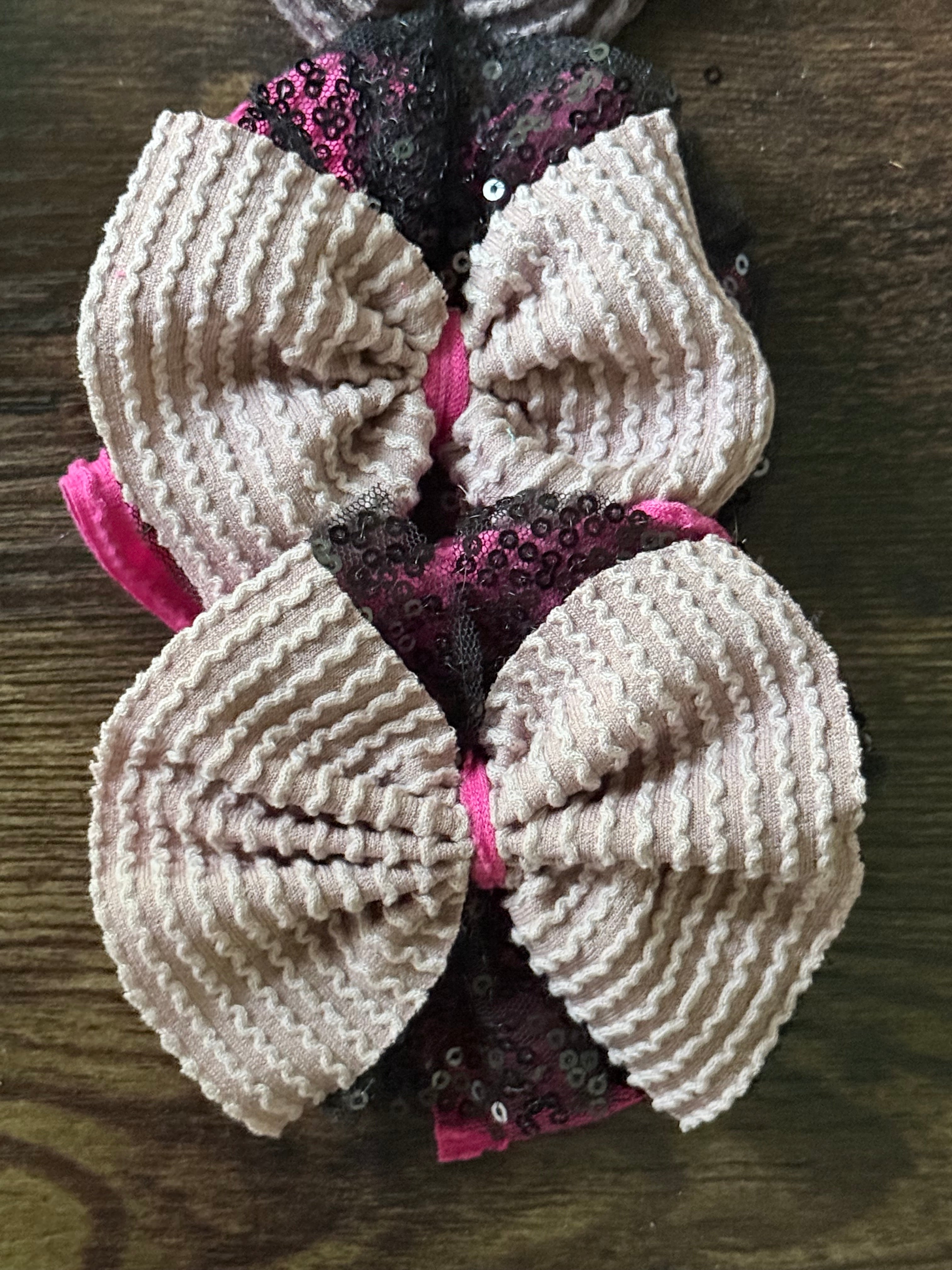 Medium pink and black lace hair tie piggies
