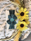 Blue strip bow with blue flower
