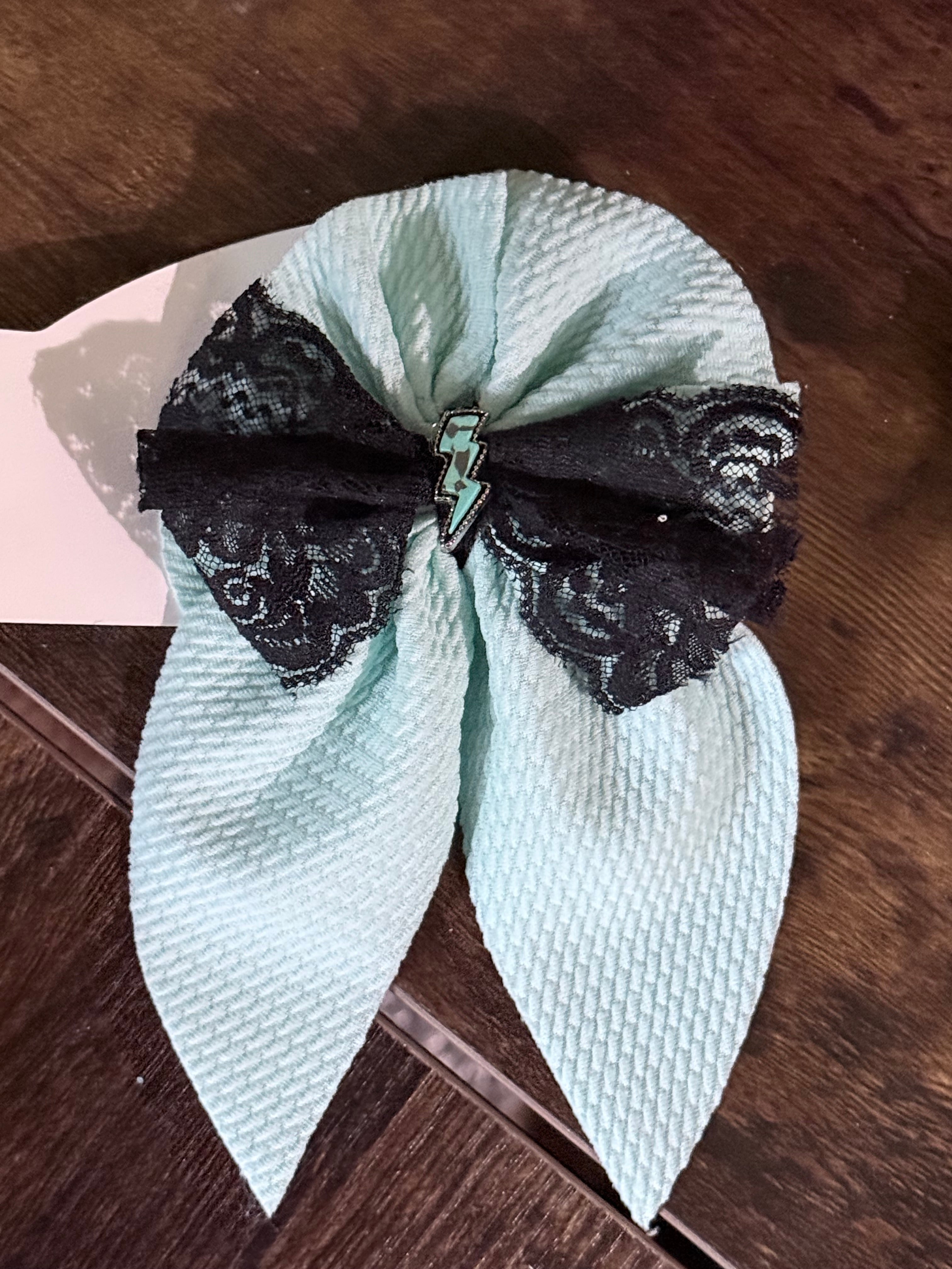 Large turquoise sailor bow clip