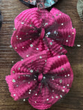 Medium pink hair tie piggies